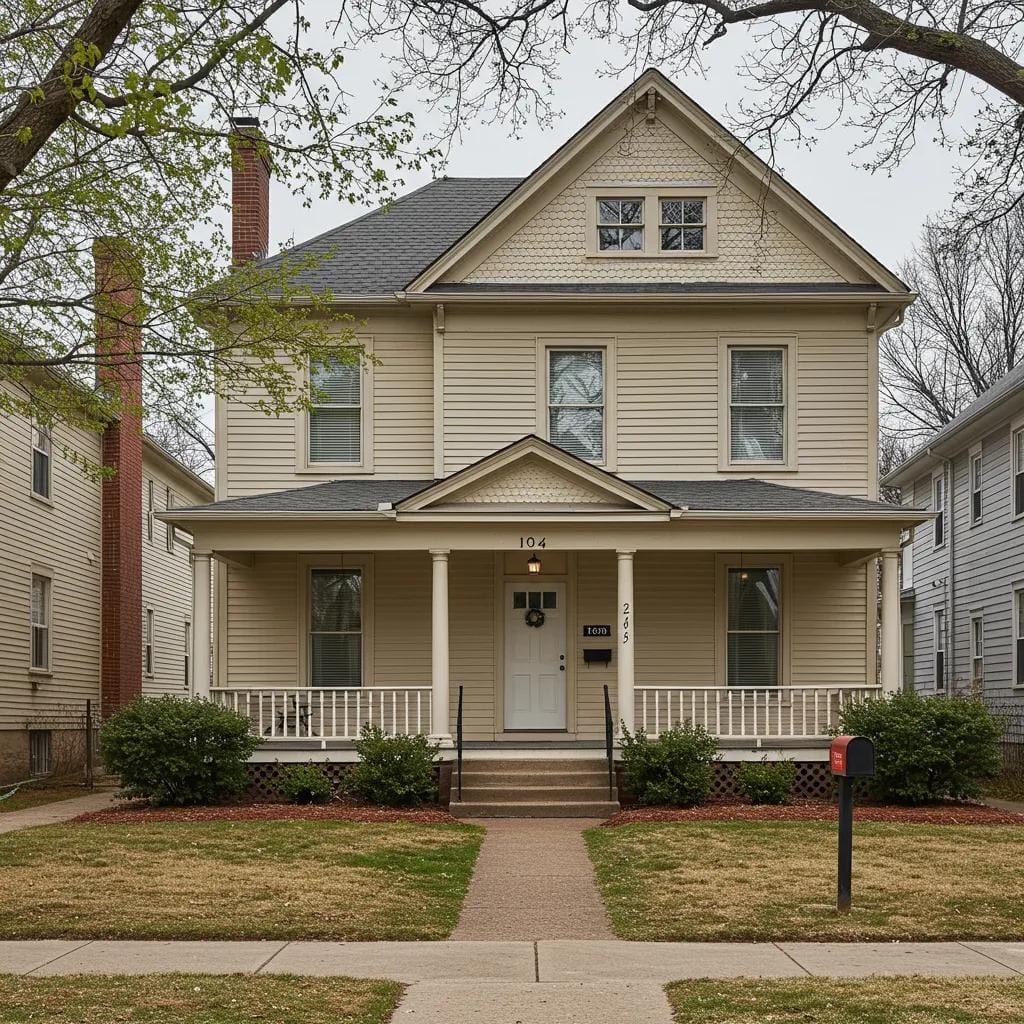 A charming existing home in Lee's Summit with unique architecture and mature landscaping, reflecting established neighborhood character