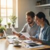 Couple calculating home affordability in a cozy kitchen setting