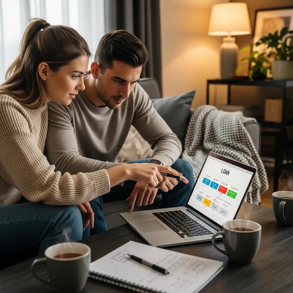 Couple reviewing mortgage loan options at home