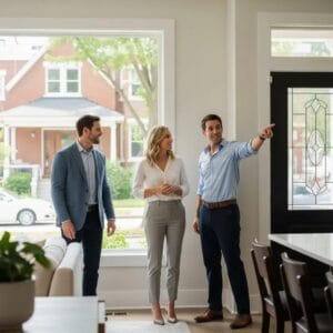 Couple touring a new home in a Kansas City neighborhood with their agent