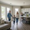 Family exploring a modern new construction home in Lee's Summit, highlighting contemporary design and lifestyle