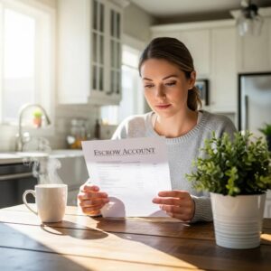 Homeowner reviewing escrow account details at a kitchen table
