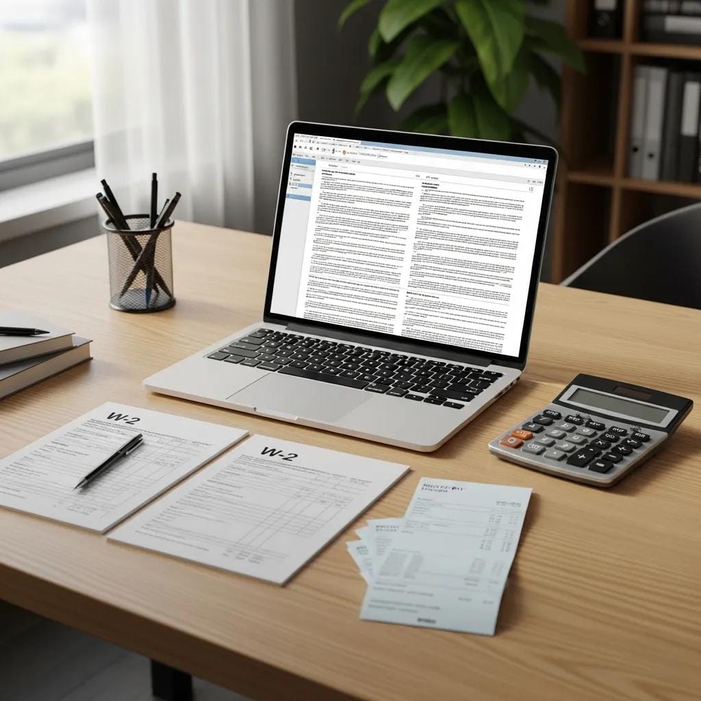 Income verification documents for mortgage applications on a workspace