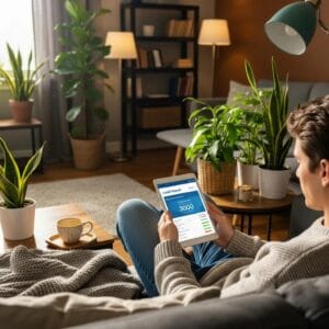 Person checking a credit report on a tablet at home