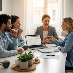 Couple negotiating closing costs with a real estate agent